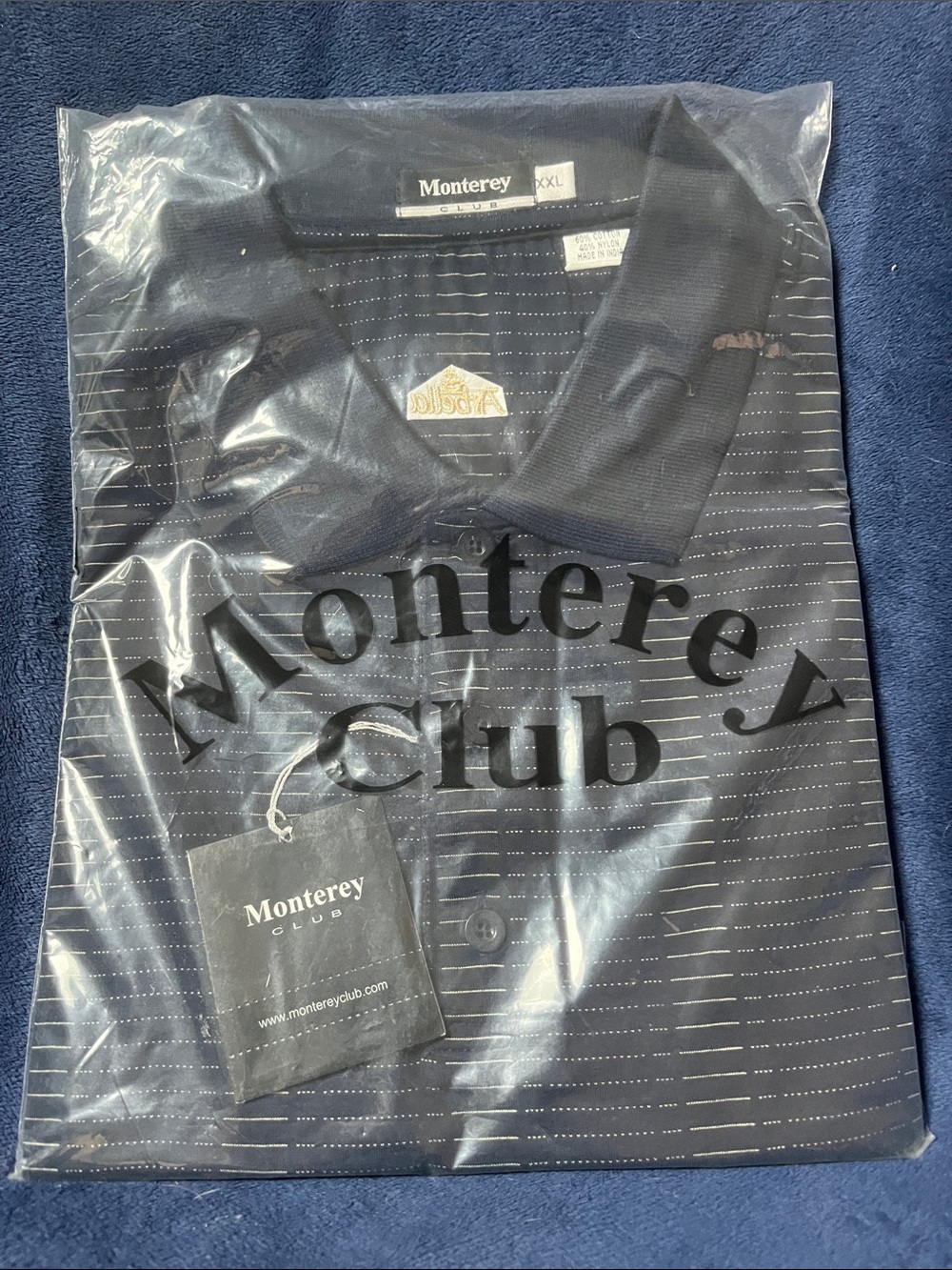 Monterey Club Men’s Navy Polo with Subtle Stripe